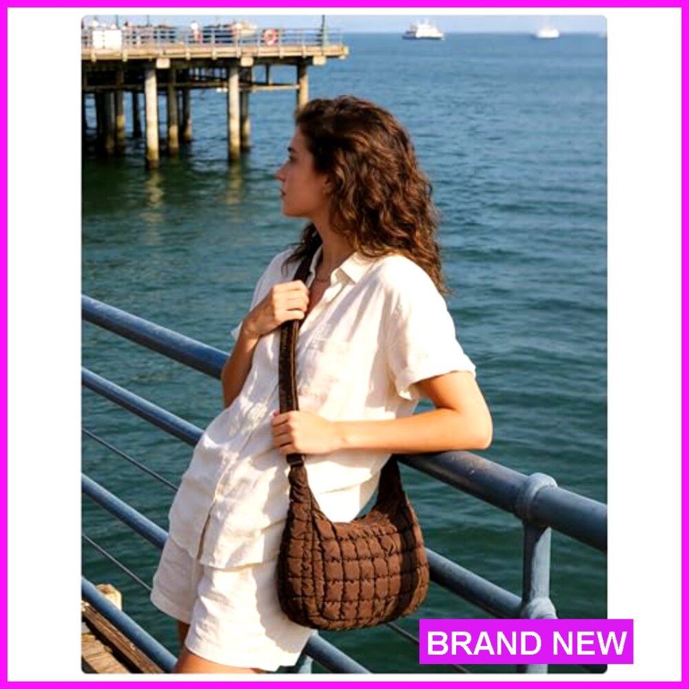 Quilted Puffy Crossbody Hobo Bag Adjustable Strap Compact Shoulder Handbag - Picture 2 of 7